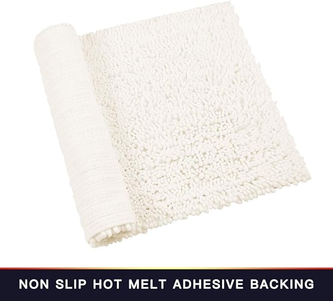 Walensee Bathroom Rug Non Slip Bath Mat (36x24 Inch Ivory) Water Absorbent Super Soft Shaggy Chenille Machine Washable Dry Extra Thick Perfect Absorbant Best Large Plush Carpet for Shower Floor