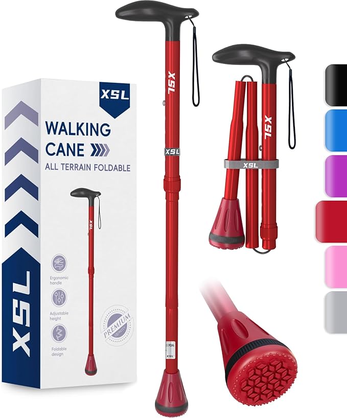 XSL Walking Cane - Foldable, Adjustable, Collapsible Walking Canes for Men & Women, Heavy Duty All Terrain Tip, with Travel Bag | Portable Walking Sticks for Seniors & Adults