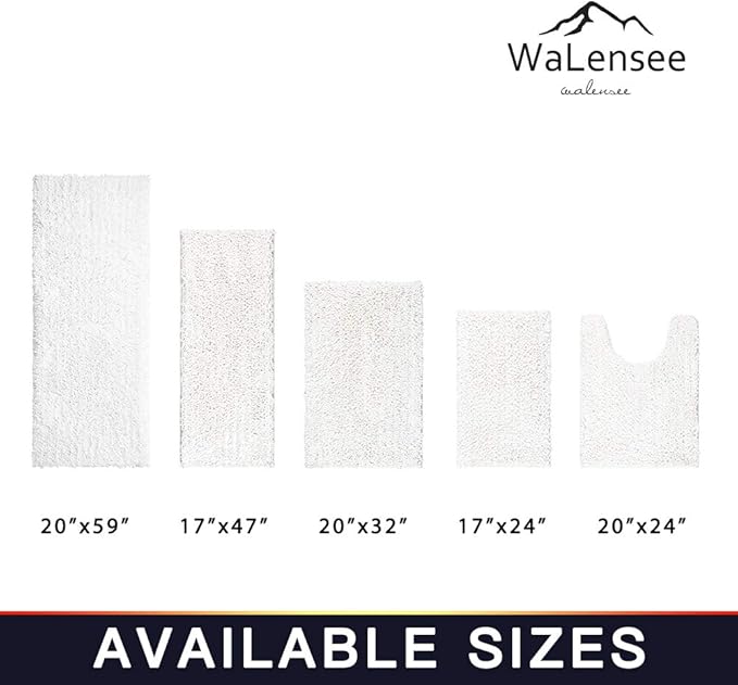 Walensee Bathroom Rug Non Slip Bath Mat (24x17 Inch White) Water Absorbent Super Soft Shaggy Chenille Machine Washable Dry Extra Thick Perfect Absorbant Best Small Plush Carpet for Shower Floor