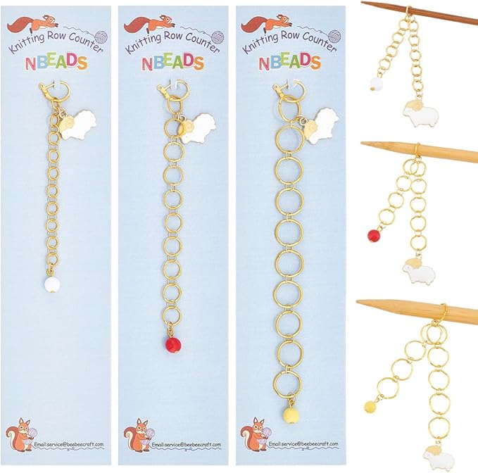 NBEADS 3 Pcs 3 Sizes Sheep Charm Knitting Row Counter Chains, Row Counter Chains with Acrylic Bead and Alloy Enamel Pendant for Knitting Crochet Tracking Project Progress