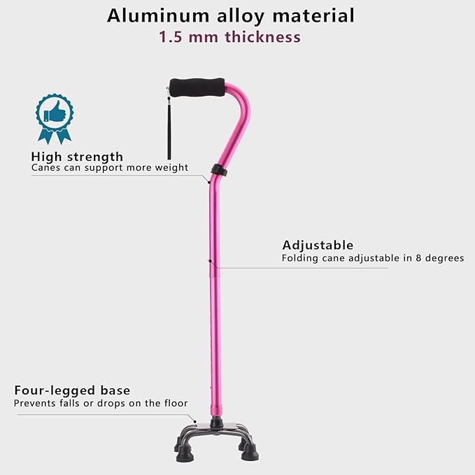 LIXIANG Walking Canes Stablize Women Quad Canes for Seniors & Adults Foldable Adjustable for Men & Women Heavy Duty Freestanding Cane for People with Leg Injuries 3 footings