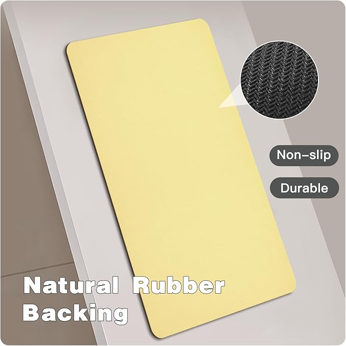 Bathroom Mat Quick Dry, Bathroom Rugs Non Slip Washable Thin Absorbent Bath Mat Fits Under Door Bathroom Floor Mat Perfect for Bath, Shower, or Sink 16"x24" Light Yellow