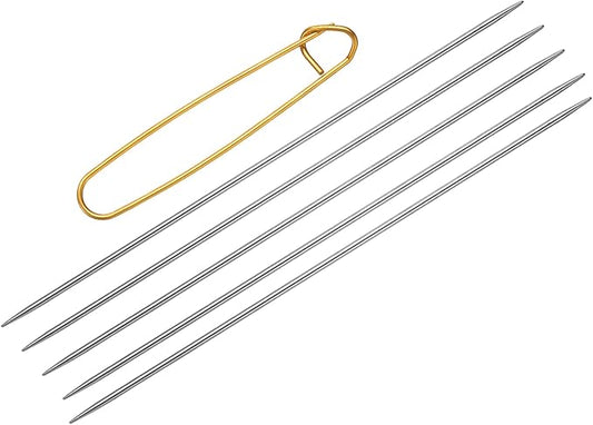 uxcell 5Pcs Knitting Needle Size US 0 (2mm) Diameter 6 Inches (15cm) Length Stainless Steel Double Pointed Sweater Stitching Needles with Stitch Holder for Handmade Projects DIY Knitting