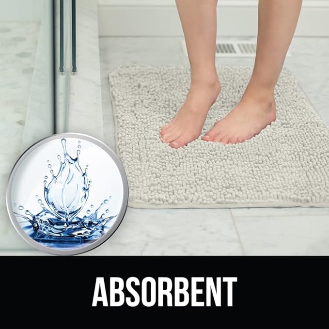 KANGAROO Bathroom Rugs, Chenille Soft Absorbent Bath Rug, Shaggy Shower Mat, Quick Dry Machine Wash Bathmat, Plush Carpet Mats for Tub, Bathtub and Room Home Decor Accessories, 24x17, Cream