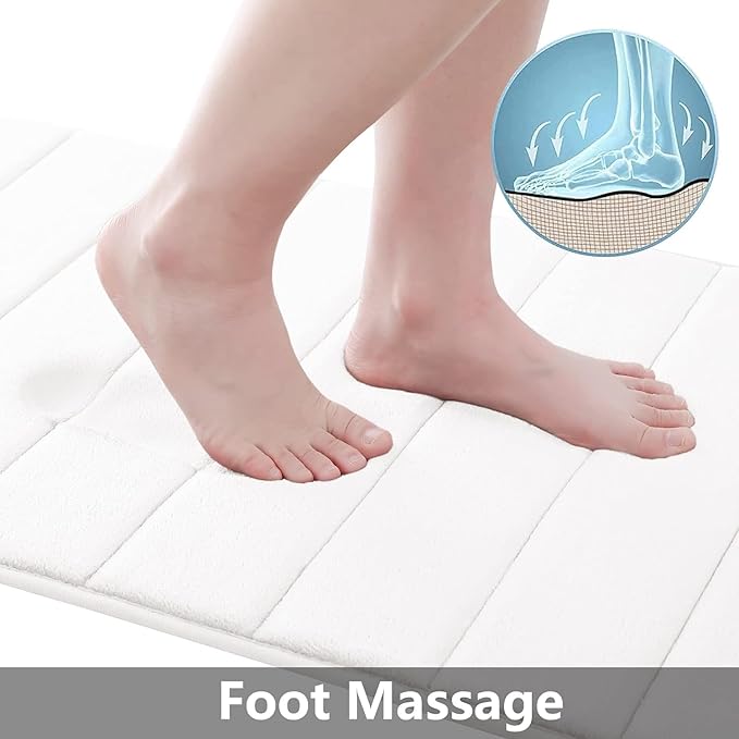 Buganda Memory Foam Bath Mat, 40" x 32", Ultra Soft and Non-Slip Bathroom Rugs, Water Absorbent and Machine Washable Bath Rug Runner for Bathroom, Shower, and Tub, White