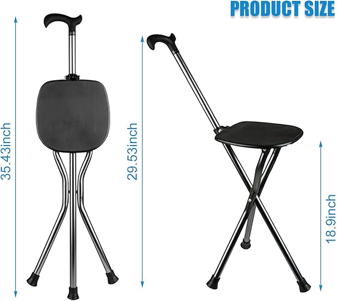 Hold 440 lbs Folding Canes with Seat Walking Stick Height Adjustment Cane Seat Capacity Frosted Handle with Magnetic Therapy Stone Crutches Stool