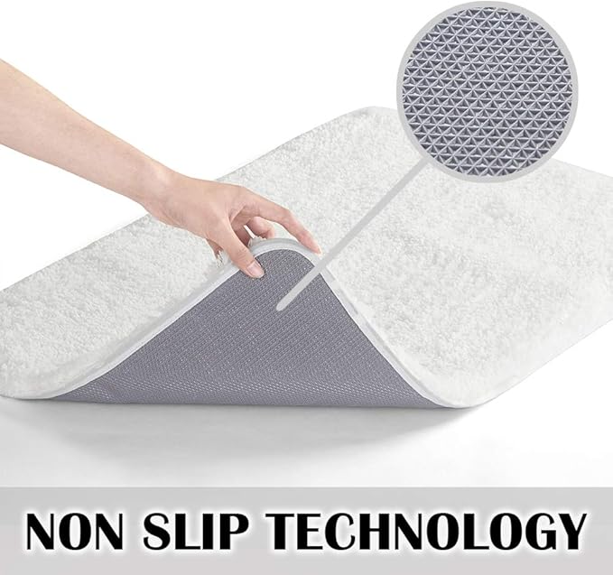 Suchtale Non Slip Bath Mat (20 x 32, White) Water Absorbent Soft Microfiber Shaggy Bathroom Rug Machine Washable Thick Plush Shower Mat