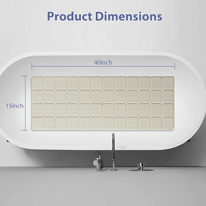 Bathtub Mat Non Slip Silicone Foldable Extra Long Tub Mat Strong Suction Cups & Large Drain Holes, Durable,Machine Washable for Smooth Surfaces Shower Mat, Ideal for Families Beige,15"x40" Beige