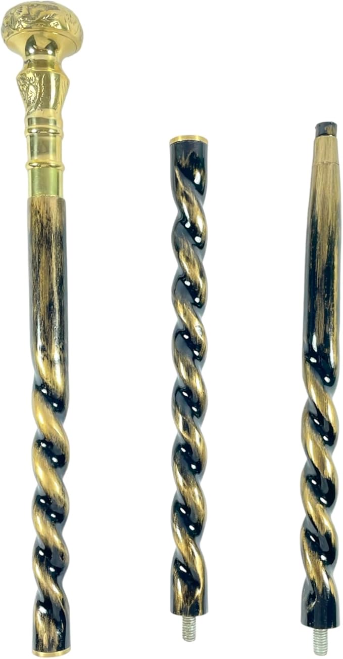 All Black Snake Handle Spiral Wooden Walking Cane