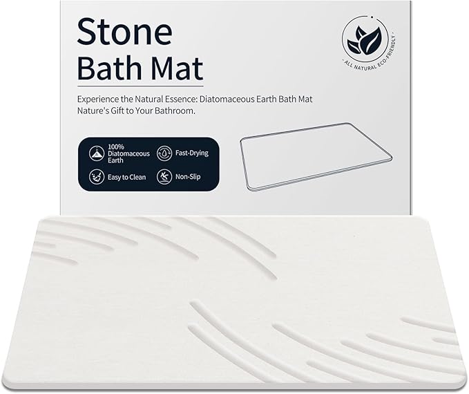 Stone Bath Mat Diatomaceous Earth Shower Mat Super Absorbent Non-Slip Diatomite Stone Bath Mats for Bathroom Floor Quick-Drying Natural Easy to Clean（24 * 16''）