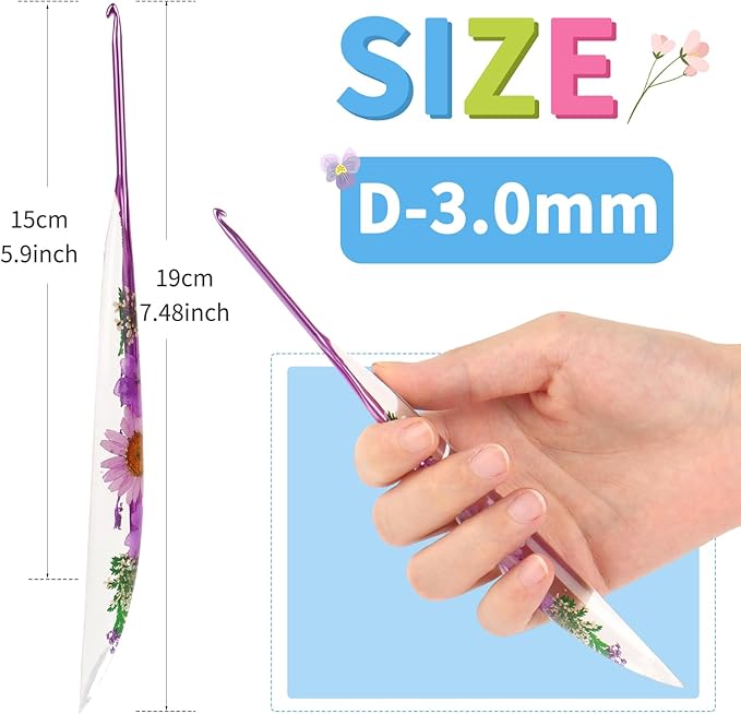Coopay Crochet Hooks, 3mm Ergonomic Crochet Hook with Floral Resin Grips, Stylish and Unique, Ideal for Crocheting Blankets, Dolls, Shawls, Hats, Scarves (D-3.0mm)