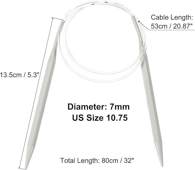 uxcell Aluminum Circular Knitting Needle US Size 32 Inch (80cm) Length Size US 10.75 (7mm) Round Knitting Needle for Handmade Projects DIY Knitting