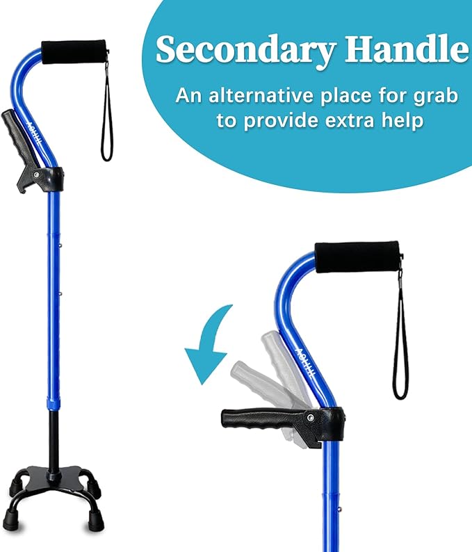 AOHHL Quad Walking Cane Foldable Adjustable Portable Stick Men & Women and Seniors - Lightweight & Sturdy with 4-Pronged Base for Extra Stability Balance,Self Standing Gifts for mom Dad