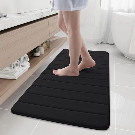 Buganda Memory Foam Bath Mat, 47" x 20", Ultra Soft and Non-Slip Bathroom Rugs, Water Absorbent and Machine Washable Bath Rug Runner for Bathroom, Shower, and Tub, Black