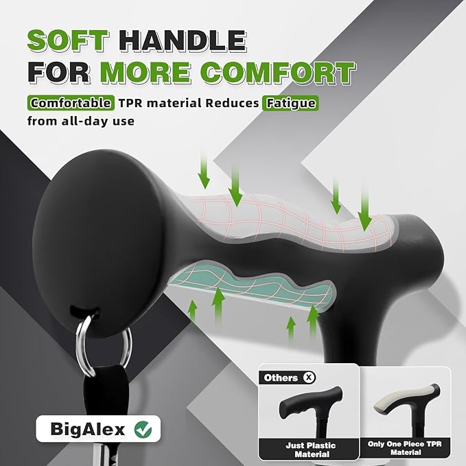 BigAlex Lightweight Collapsible Walking Cane with Soft Comfortable TPR Handle for Seniors and Elderly Adults, Larger Handle for Comfort, Adjustable Support Stick, Portable Travel Aid for Men & Women