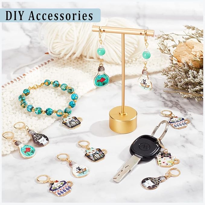 NBEADS 12 Pcs Cup Cat Stitch Markers, 6 Colors Alloy Enamel Cat Crochet Stitch Marker Charms Removable Locking Stitch Marker for Knitting Weaving Sewing Accessories Quilting Handmade Jewelry