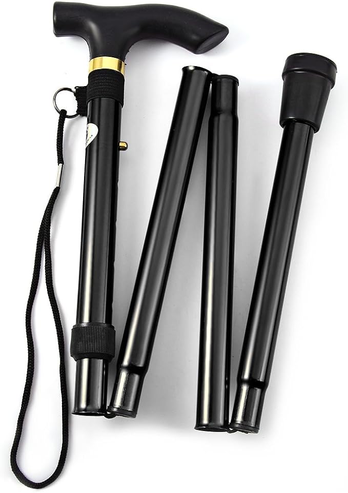 Folding Lightweight Walking Stick - Adjustable Aluminum Metal Collapsible Travel Cane with Non-Slip Rubber Base