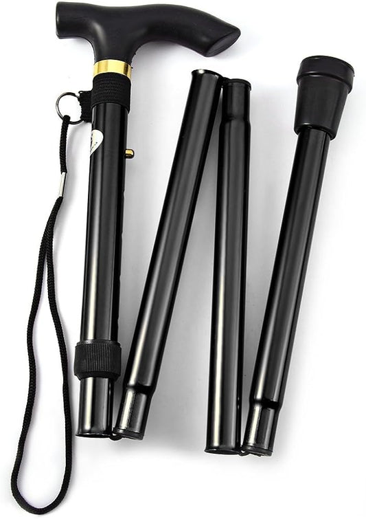 Folding Lightweight Walking Stick - Adjustable Aluminum Metal Collapsible Travel Cane with Non-Slip Rubber Base