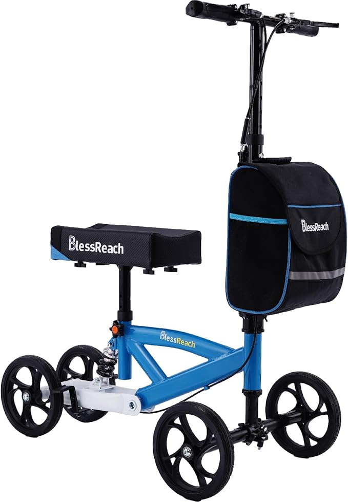 Economy Knee Scooter Steerable Knee Walker for Foot Injuries Compact Crutches with Dual Rear on-Wheel Brake and Shock Absorption Under The Knee pad