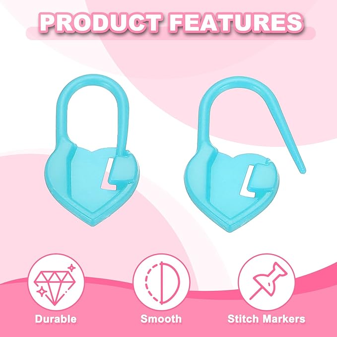 PATIKIL Crochet Stitch Markers, 150Pcs Plastic Knitting Markers Needle Pin Heart Locking Stitch Marker for Sewing Crocheting DIY Craft, Light Blue