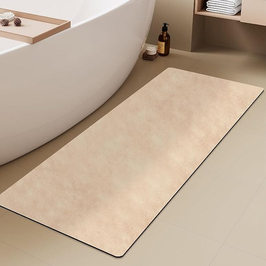 Bathroom Mat Quick Dry, Bathroom Rugs Non Slip Washable Thin Absorbent Bath Mat Fits Under Door Bathroom Floor Mat Perfect for Bath, Shower, or Sink 24"x70" Beige