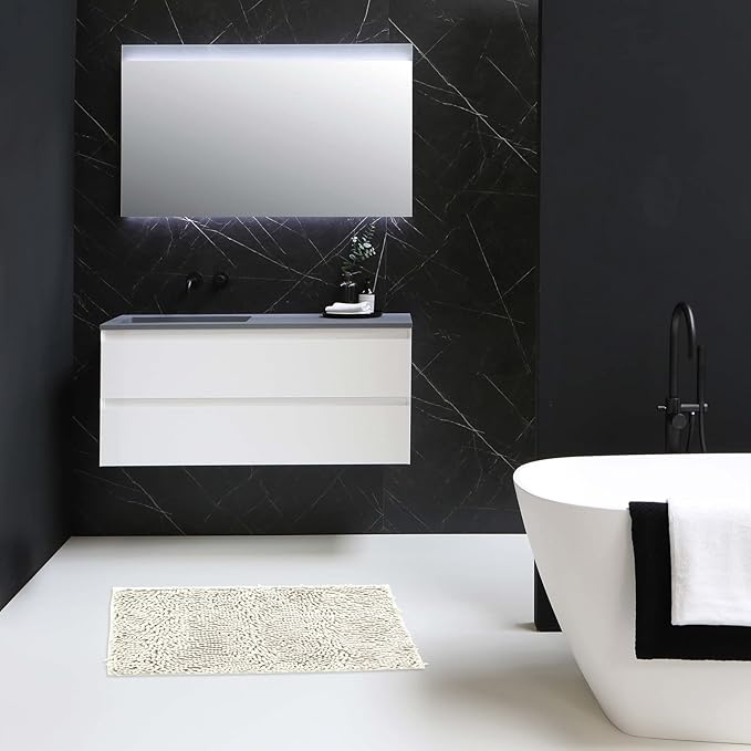 Non-Slip Bath Rug,Extra Soft Microfiber Bedroom Shag Carpet with Anti-Slip Backing,Water/Dust Absorbent Fast Dry Shower Mat,Sound Insulated Stairs Pad,Machine Washable (Ivory,15 x 23 Inches)