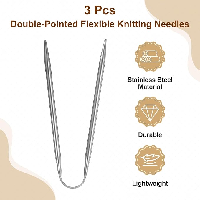 uxcell 3Pcs Size US 7 (4.5mm) Double-Pointed Flexible Knitting Needles 9 Inch(23cm) Stainless Steel Needle for Handmade Projects DIY Knitting