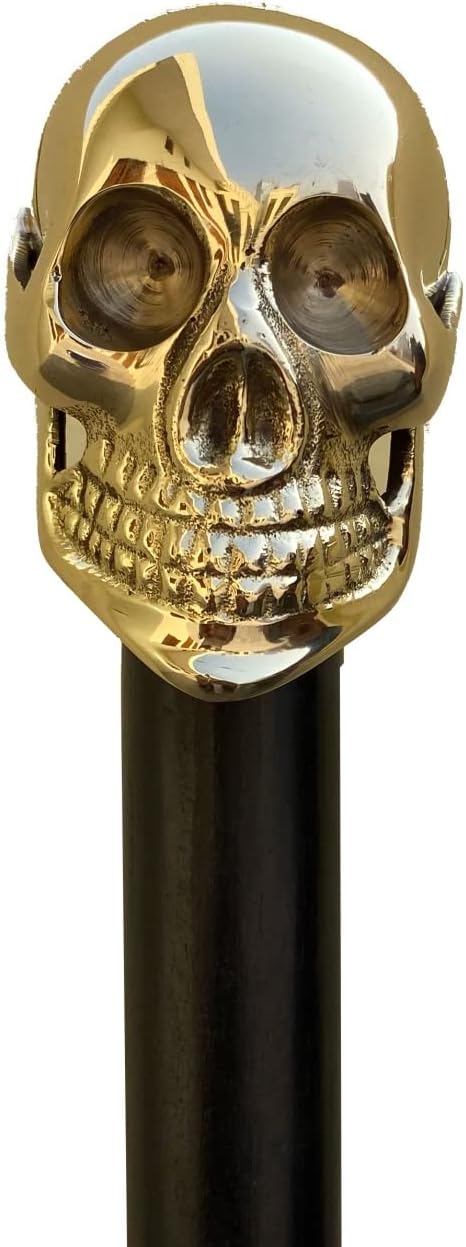 Vintage Brass Skull Walking Cane for Men and Women Black Wooden Walking Stick Antique Victorian Style Fancy Cane