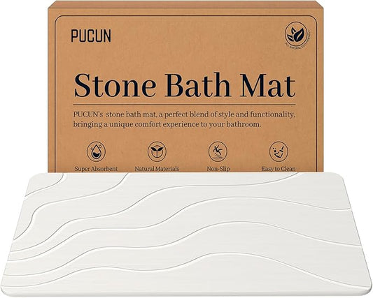 Stone Bath Mat Diatomaceous Earth Non-Slip Shower Mat,Quick Drying Diatomite Bath Stone Mat for Bathroom Floor -Super Absorbent,Natural, Easy to Clean(24 * 16 White)