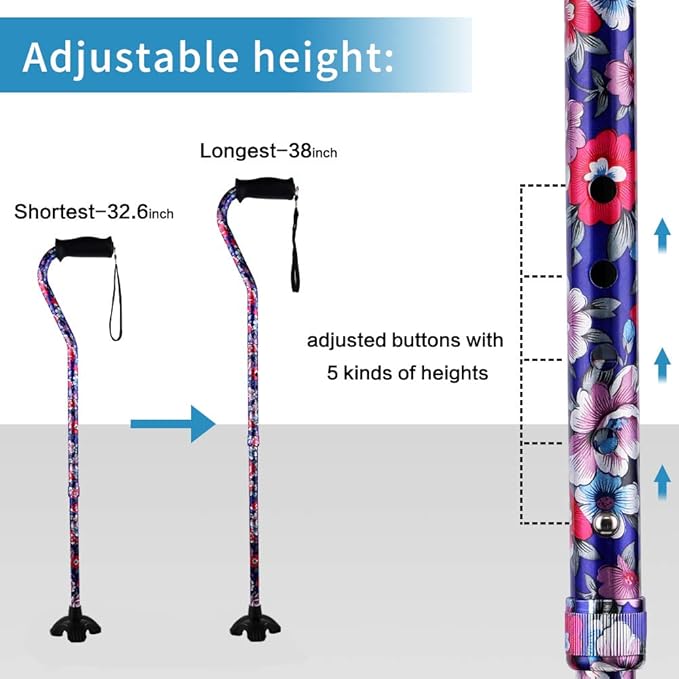 Elegant Walking Cane for Women, Foldable & Adjustable Cane for Seniors with Self-Standing Tip | Lightweight Mobility Aid for Stability & Balance Support