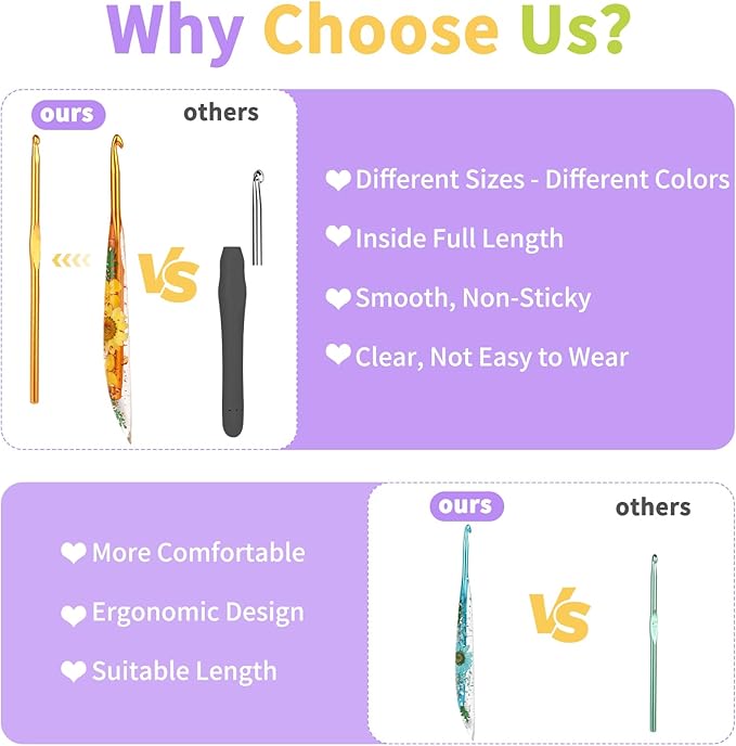 Coopay Crochet Hook Set, 9 PCS Crochet Hooks with Case (2.0mm-6.0mm), Floral Resin Grips - Beautiful & Ergonomic, Great for Crocheting Blankets, Dolls, Shawls, Hats, Scarves (B-J)