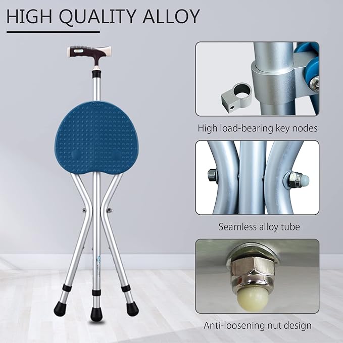 Hold 440 lbs Folding Canes with Seat Walking Stick Height Adjustment Cane Seat Capacity Frosted Handle with Magnetic Therapy Stone Crutches Stool