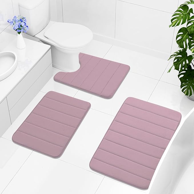 Buganda Memory Foam Bath Mat, 44" x 24", Ultra Soft and Non-Slip Bathroom Rugs, Water Absorbent and Machine Washable Bath Rug Runner for Bathroom, Shower, and Tub, Mauve
