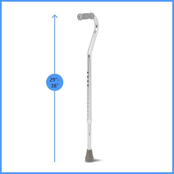 Medline Bariatric Offset Walking Cane for Seniors & Adults, Adjustable Height 29"-38", Ideal for Balance Support, Injury & Post-Surgery Mobility Aid, Black