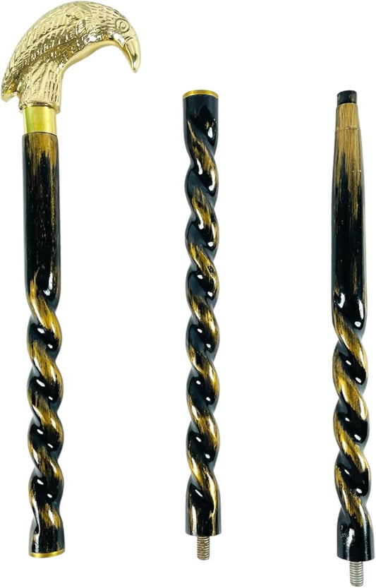 All Black Snake Handle Spiral Wooden Walking Cane