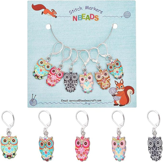 NBEADS 6 Pcs Owl Stitch Markers, 6 Colors Alloy Enamel Crochet Stitch Marker Charms Locking Stitch Marker for Knitting Weaving Sewing Accessories Quilting Handmade Jewelry