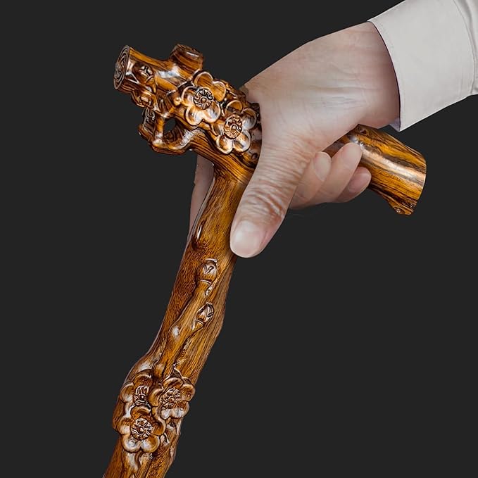 Wooden Walking Cane, Hand-Carved Wood Walking Cane for Men and Women, with Massage Function Support up to 500lbs, High-end Canes for Seniors Suitable for Gift Giving