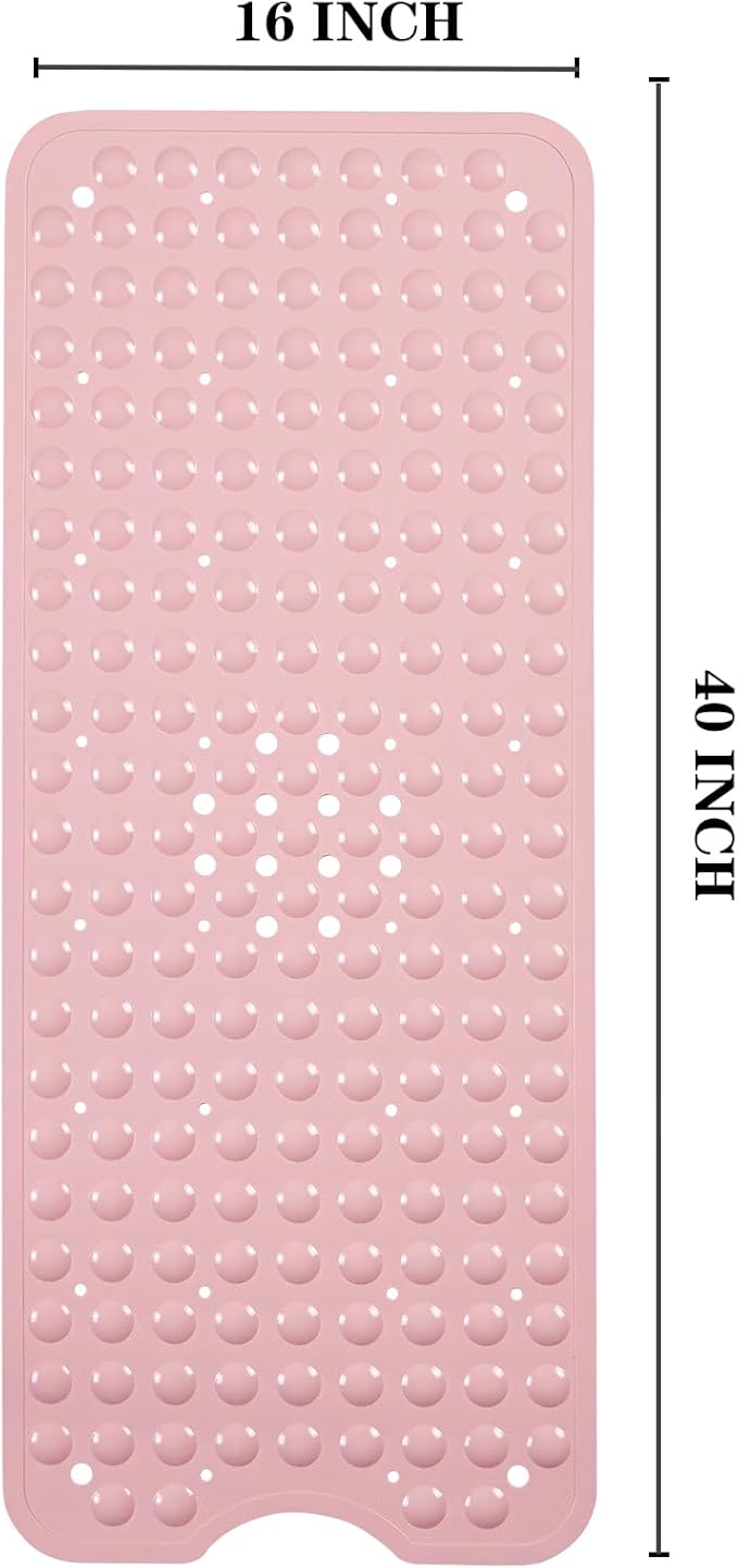 YANZIFLY Bathtub Mat for Shower: Soft Silicone Bath Mat Non Slip with Suction Cups Tub Mat for Bathroom for Family Extra Large Shower matt Machine Washable - Pink