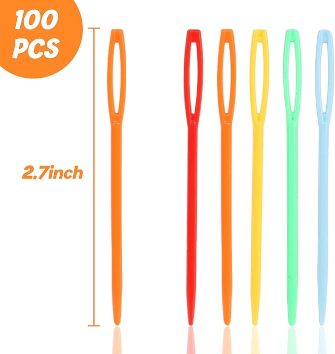 LoveInUSA 100PCS Yarn Needles for Kids & Beginners, 2.7inch Large Eye Plastic Knitting Sewing Needles for Crochet, Weaving, Tapestry, Christmas Craft Gifts, DIY Sewing Handmade Crafts