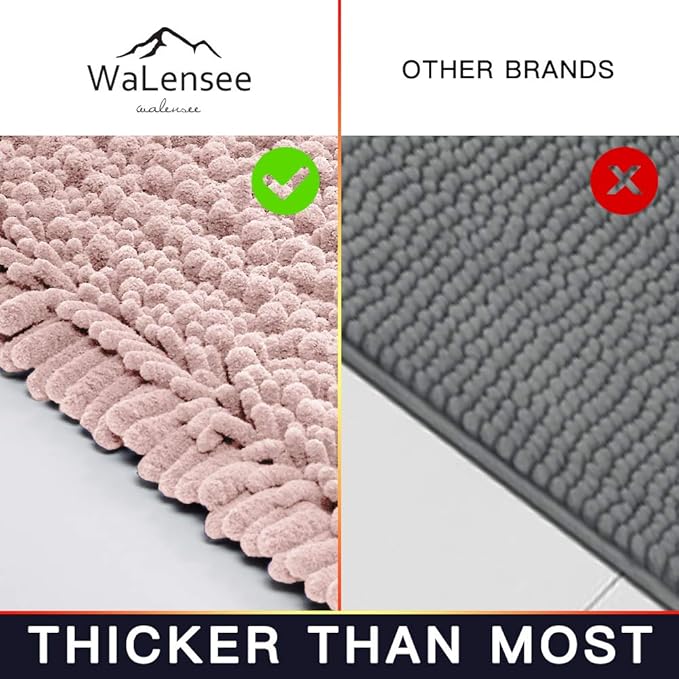 Walensee Bathroom Rug 2 Pieces Set Non Slip Bath Mat (20"x32" Plus 20"x24" U Dusty Pink) Water Absorbent Super Soft Shaggy Chenille Machine Washable Dry Extra Thick Perfect Carpet for Shower Floor