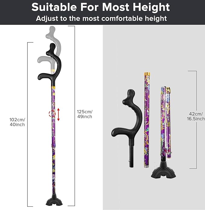 Walking Canes for Women for Stability - YOKABOZE Walking Sticks for Seniors Balance, Height Adjustable Anti-Slip Lightweight Aluminum Folding Cane Collapsable for Travel Purple Plaid