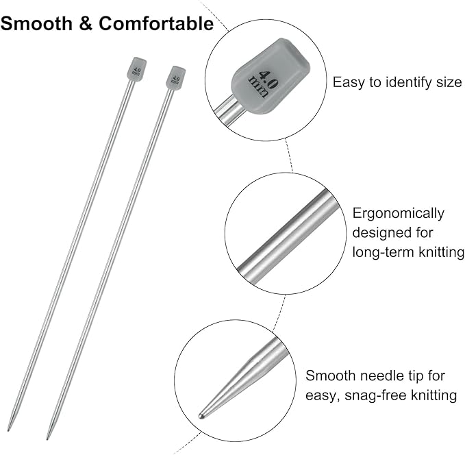 uxcell 2Pcs 4mm(G) Single Pointed Knitting Needles Stainless Steel 9.84 Inches Length Metal Weaving Tool for Handmade Projects DIY Knitting