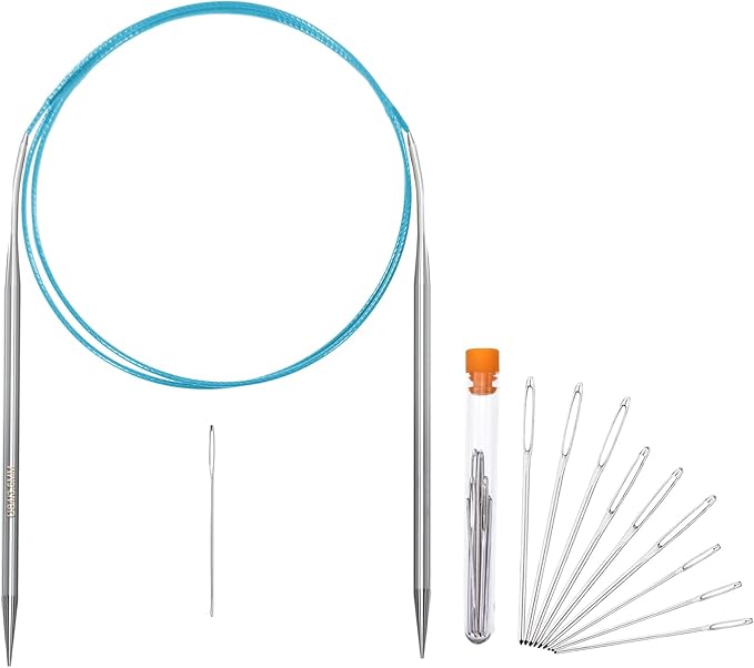 Size 4/3.5mm Circular Knitting Needles,40 Inch/100cm Knitting Needles for Beginners,Metal Round Knitting Needle Set with 9 Yarn Needle (Blue, 40-inch-US-4(3.5mm))