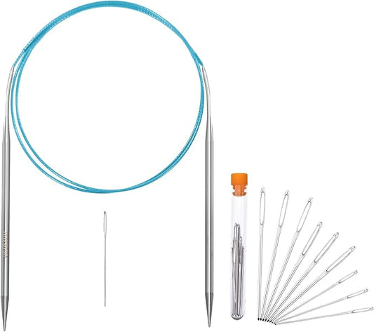 Size 4/3.5mm Circular Knitting Needles,40 Inch/100cm Knitting Needles for Beginners,Metal Round Knitting Needle Set with 9 Yarn Needle (Blue, 40-inch-US-4(3.5mm))