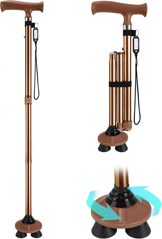 NINEMAX Walking Cane for Men Women Seniors, Foldable Collapsible Adjustable Free Standing T Handle Walking Stick, Lightweight Sturdy Folding Cane Portable for Stable and Balance