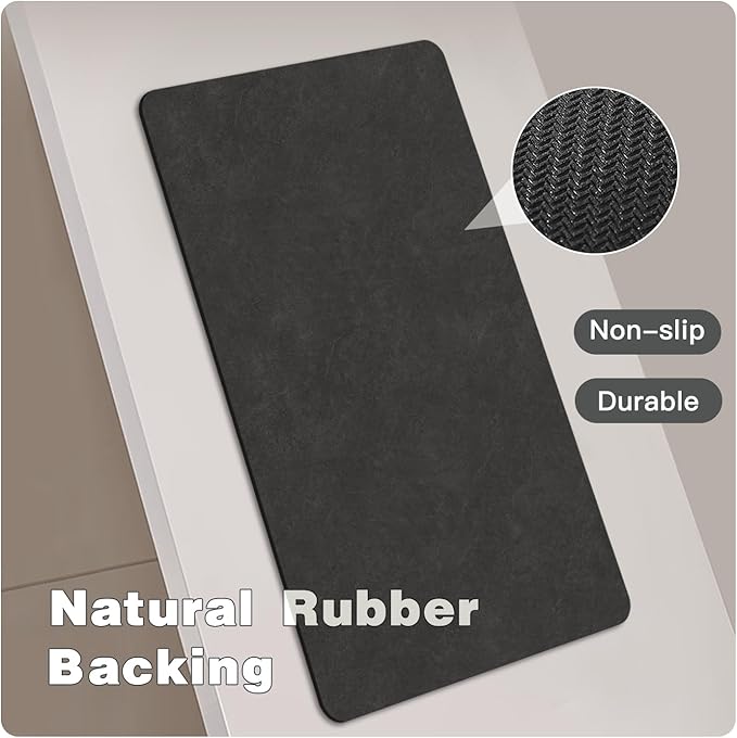 Black Bath Mat, Bathroom Rugs Non Slip Washable Thin Absorbent Quick Dry Bath Mat Fits Under Door Bathroom Floor Mat Perfect for Bath, Shower, or Sink 24"x60" Black