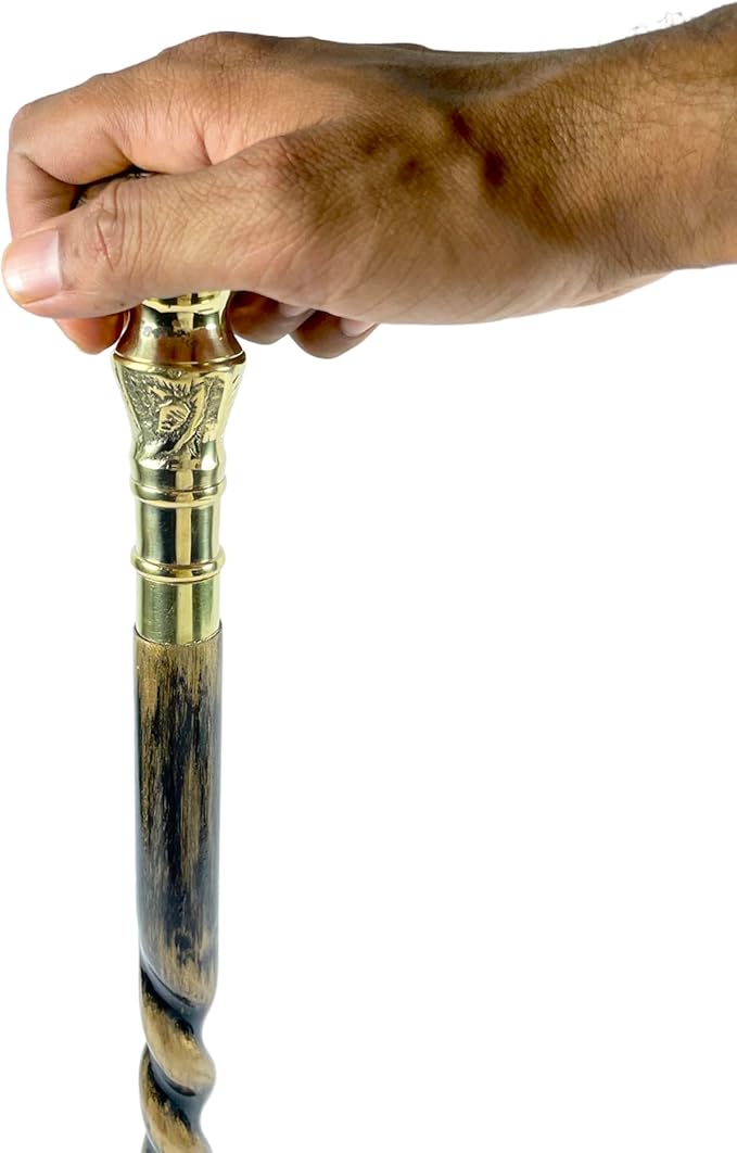 All Black Snake Handle Spiral Wooden Walking Cane