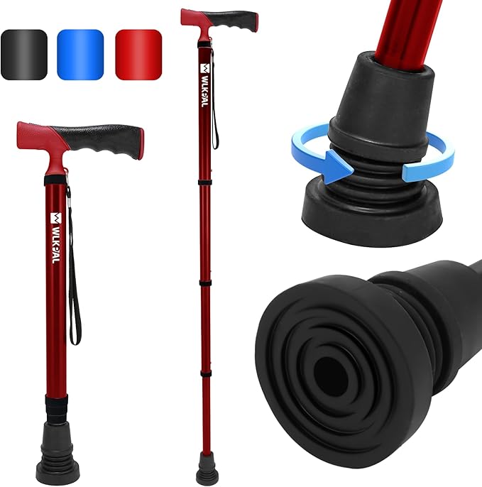 One-Button Telescopic Folding Walking Cane (Anchor Series) – Like an Umbrella | Compact, Lightweight & Travel-Friendly Folding Cane, Adjustable, All-Terrain Tips, Elegant Muted Tones