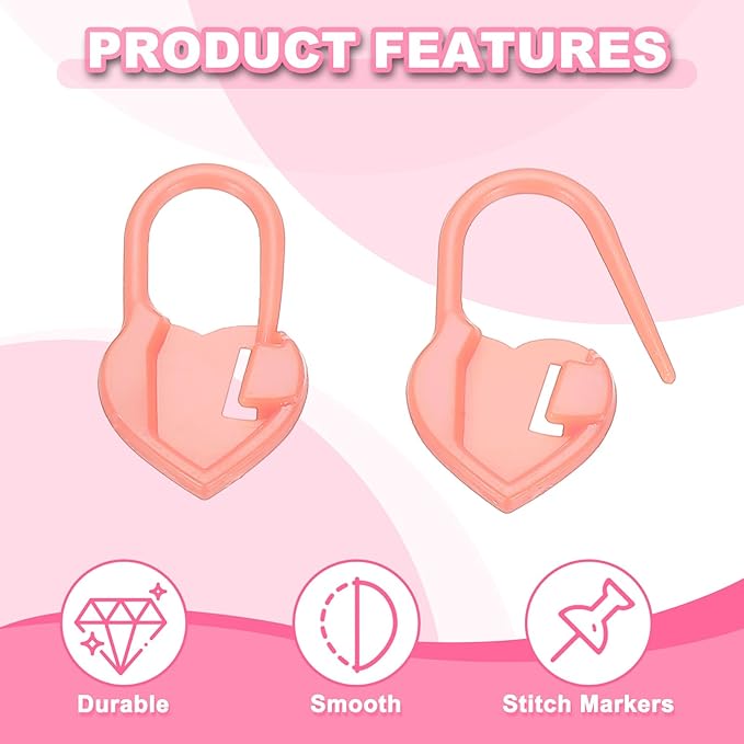 PATIKIL Crochet Stitch Markers, 150Pcs Plastic Knitting Markers Needle Pin Heart Locking Stitch Marker for Sewing Crocheting DIY Craft, Pink