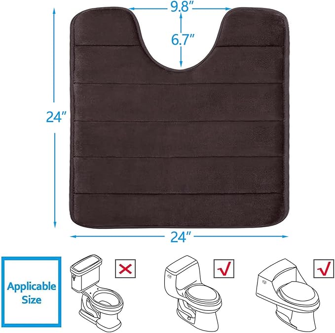 Buganda Memory Foam U-Shaped Contour Toilet Rugs, Non Slip Absorbent, Thick Soft Washable Bathroom Mat, Floor Carpet Bath Rugs Mat for Toilet Base (24" x 24", Brown)